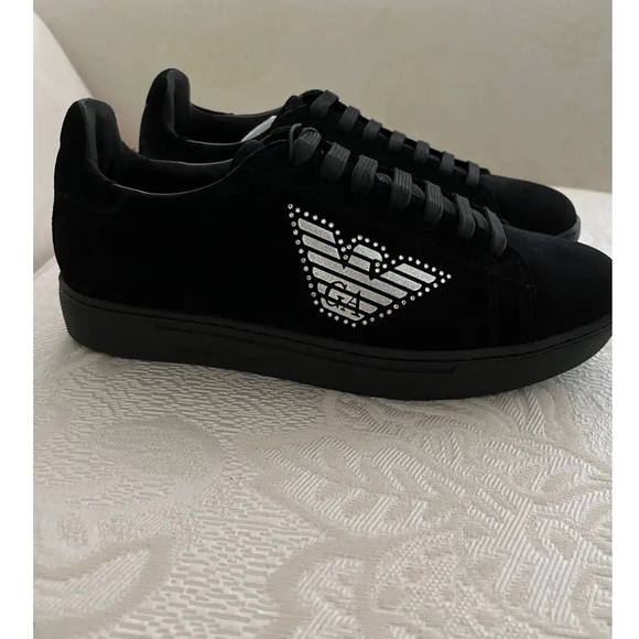 Emporio Armani Shoes - Armani Black Suede Rhinestone Sneakers 8.5 Women NWT IT 39